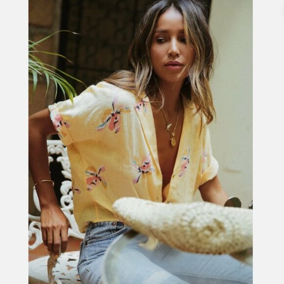 RAILS Marley Tie Front Linen Blend Shirt Blouse Top in Eden. Size L - Picture 1 of 10
